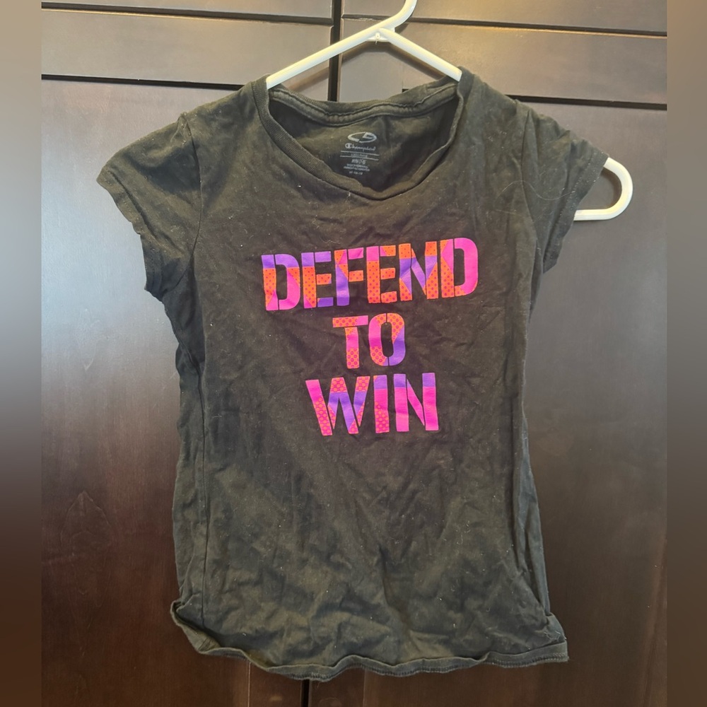 Champion Black Tee with Pink and Purple Graphic